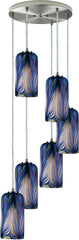 Molten 6 Light Pendant In Satin Nickel and Molten Ocean Glass