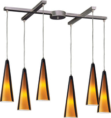 Desert Winds 6 Light Pendant In Satin Nickel and Sahara Glass