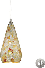 Curvalo 1 Light Pendant In Satin Nickel and Silver Multi Crackle Glass - Includes Recessed Lighting Kit