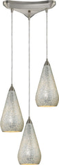 Curvalo 3 Light Pendant In Satin Nickel and Silver Crackle Glass