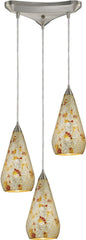 Curvalo 3 Light Pendant In Satin Nickel and Silver Multi Crackle Glass