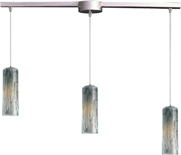 Maple 3 Light Pendant In Satin Nickel and Maple Dusk Glass