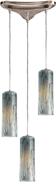 Maple 3 Light Pendant In Satin Nickel and Maple Dusk Glass