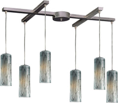 Maple 6 Light Pendant In Satin Nickel and Maple Dusk Glass