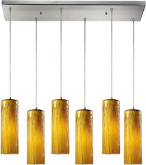 Maple 6 Light Pendant In Satin Nickel and Maple Amber