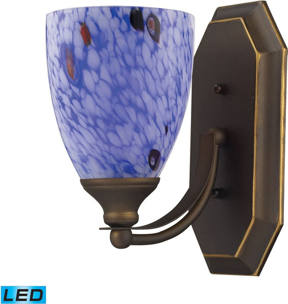 Bath and Spa 1 Light Led Vanity In Aged Bronze and Starburst Blue Glass