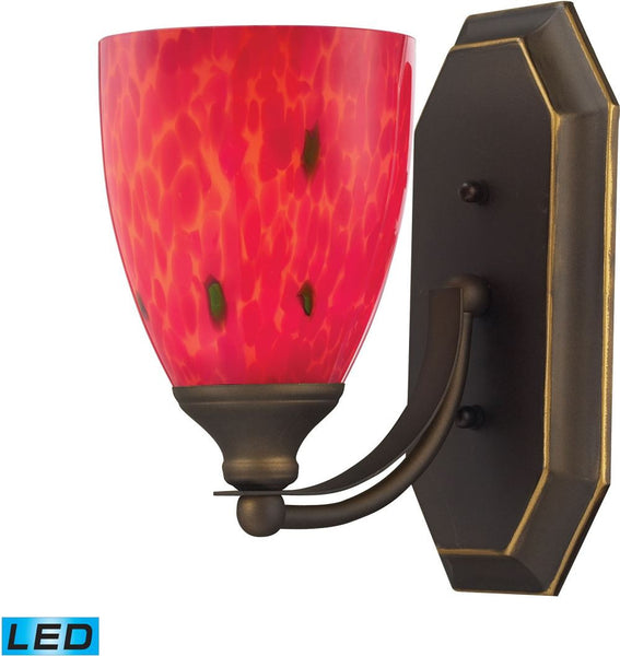 Bath and Spa 1 Light Led Vanity In Aged Bronze and Fire Red Glass