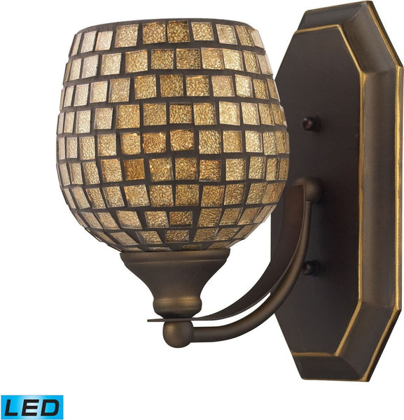 Bath and Spa 1 Light Led Vanity In Aged Bronze and Gold Leaf Glass