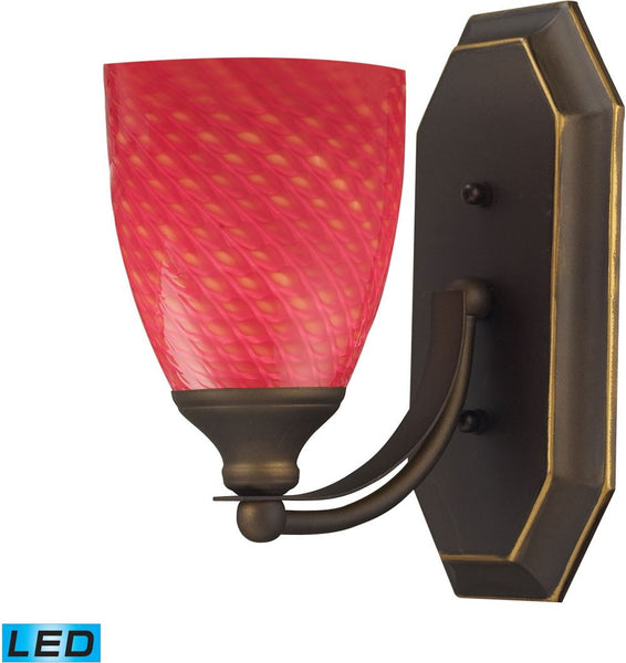 Bath and Spa 1 Light Led Vanity In Aged Bronze and Scarlet Red Glass