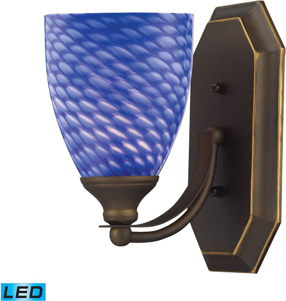 Bath and Spa 1 Light Led Vanity In Aged Bronze and Sapphire Glass
