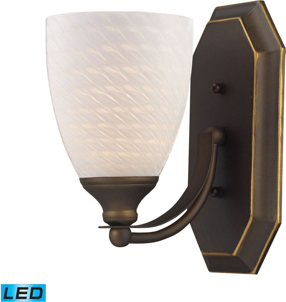 Bath and Spa 1 Light Led Vanity In Aged Bronze and White Swirl Glass