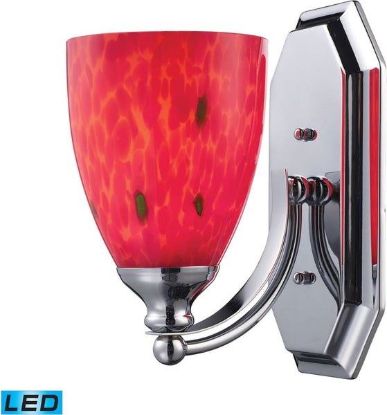 Bath and Spa 1 Light Led Vanity In Polished Chrome and Fire Red Glass