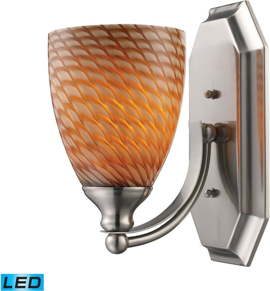 Bath and Spa 1 Light Led Vanity In Satin Nickel and Cocoa Glass