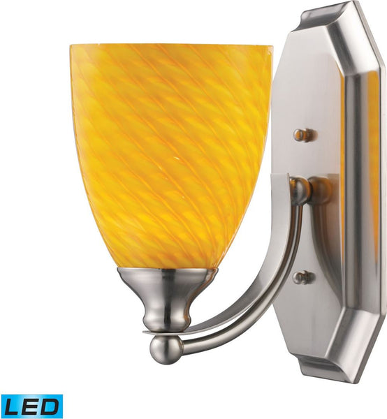 Bath and Spa 1 Light Led Vanity In Satin Nickel and Canary Glass
