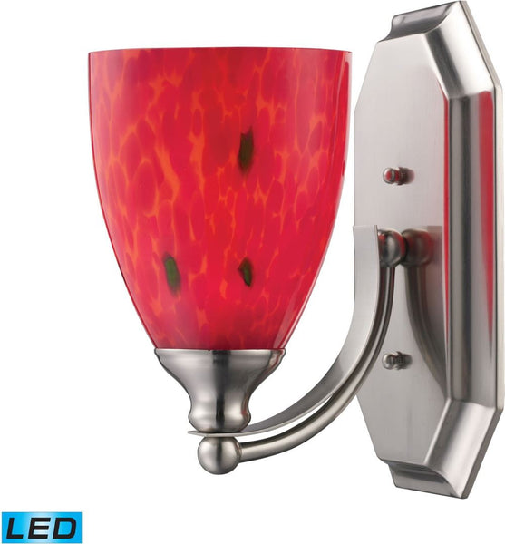Bath and Spa 1 Light Led Vanity In Satin Nickel and Fire Red Glass