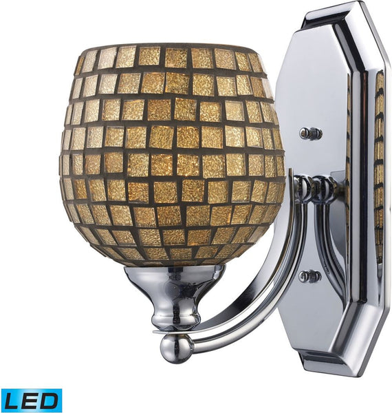 Bath and Spa 1 Light Led Vanity In Satin Nickel and Gold Leaf Glass