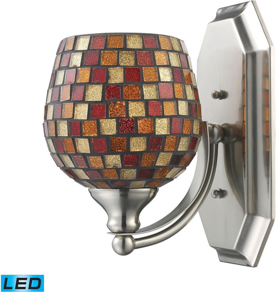 Bath and Spa 1 Light Led Vanity In Satin Nickel and Multi Fusion Glass