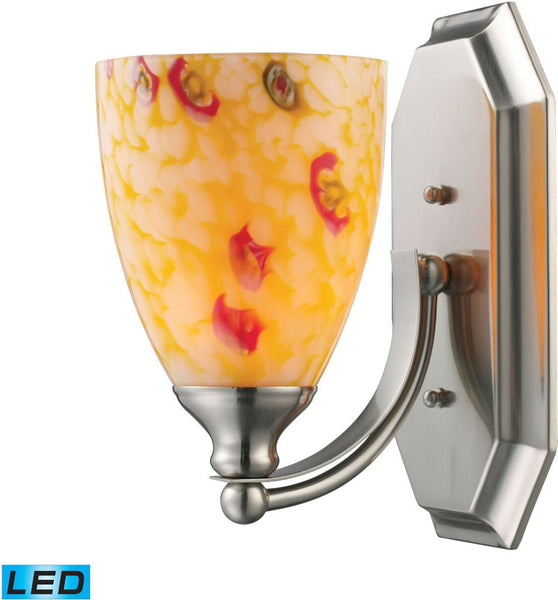 Bath and Spa 1 Light Led Vanity In Satin Nickel and Yellow Glass