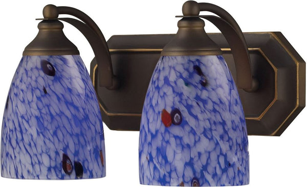 Bath and Spa 2 Light Vanity In Aged Bronze and Starburst Blue Glass