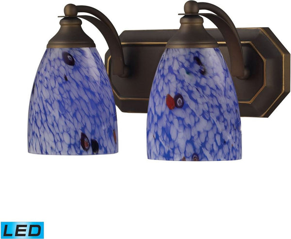 Bath and Spa 2 Light Led Vanity In Aged Bronze and Starburst Blue Glass