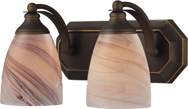Bath and Spa 2 Light Vanity In Aged Bronze and Creme Glass