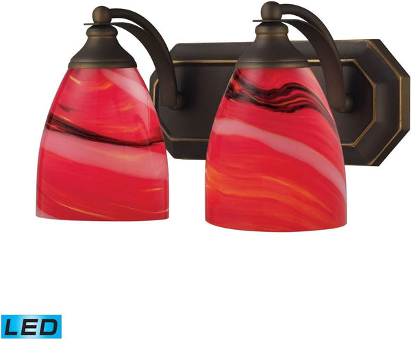 Bath and Spa 2 Light Led Vanity In Aged Bronze and Candy Glass