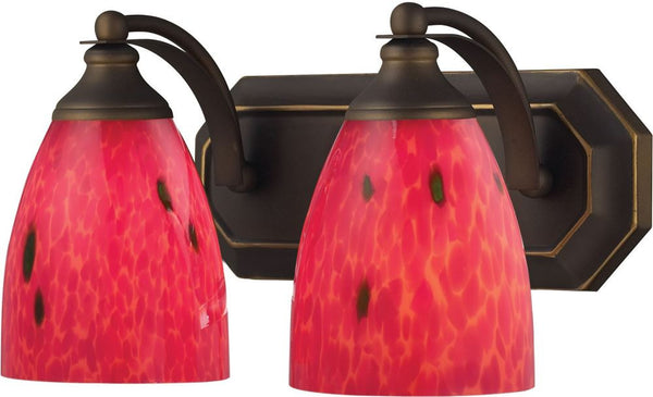 Bath and Spa 2 Light Vanity In Aged Bronze and Fire Red Glass