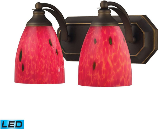 Bath and Spa 2 Light Led Vanity In Aged Bronze and Fire Red Glass