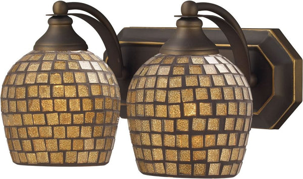 Bath and Spa 2 Light Vanity In Aged Bronze and Gold Leaf Glass