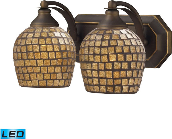 Bath and Spa 2 Light Led Vanity In Aged Bronze and Gold Leaf Glass
