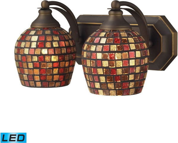 Bath and Spa 2 Light Led Vanity In Aged Bronze and Multi Fusion Glass