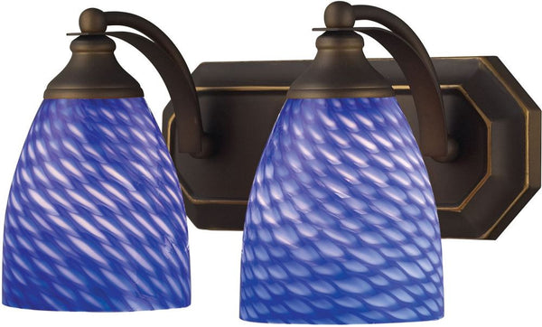 Bath and Spa 2 Light Vanity In Aged Bronze and Sapphire Glass
