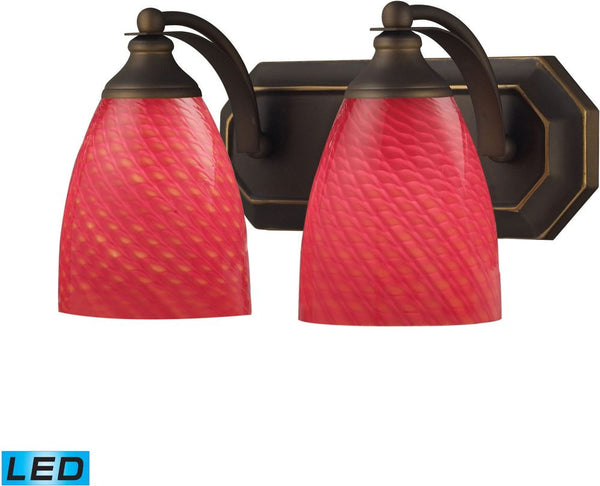 Bath and Spa 2 Light Led Vanity In Aged Bronze and Scarlet Red Glass