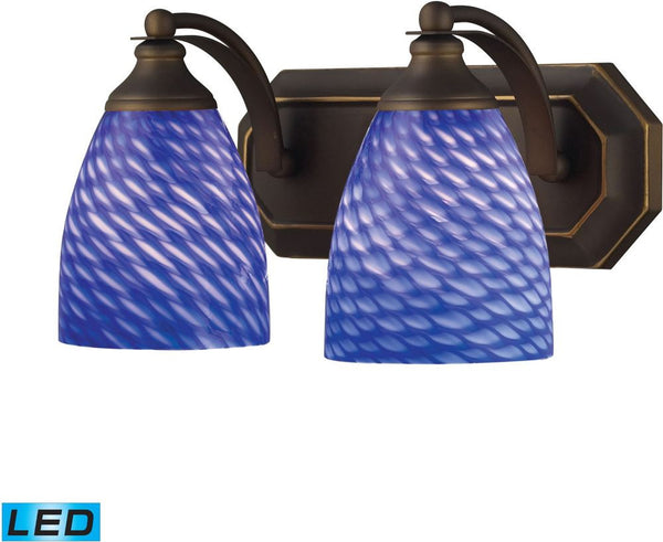 Bath and Spa 2 Light Led Vanity In Aged Bronze and Sapphire Glass