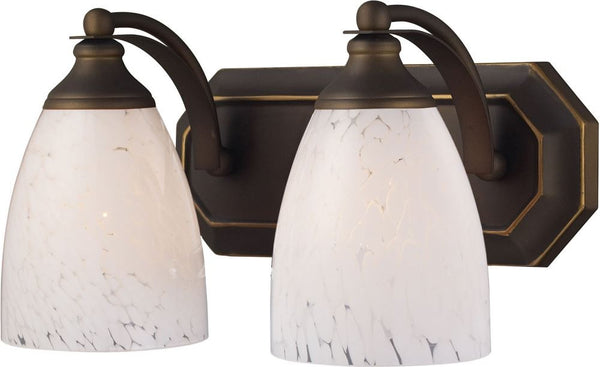 Bath and Spa 2 Light Vanity In Aged Bronze and Snow White Glass