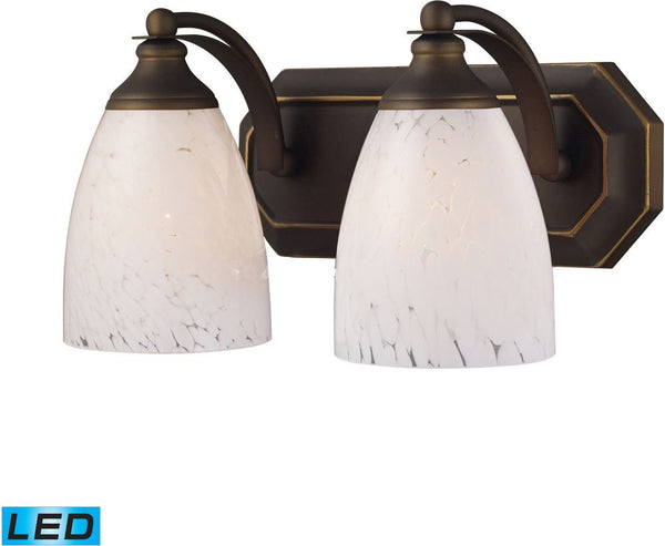 Bath and Spa 2 Light Led Vanity In Aged Bronze and Snow White Glass