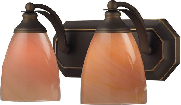 Bath and Spa 2 Light Vanity In Aged Bronze and Sandy Glass