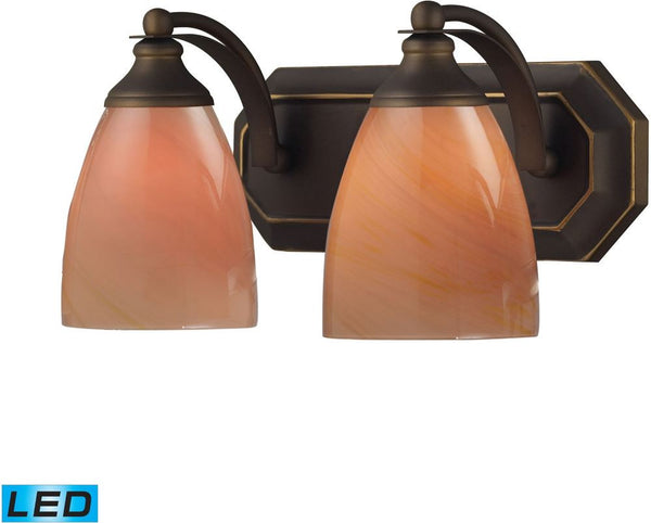 Bath and Spa 2 Light Led Vanity In Aged Bronze and Sandy Glass