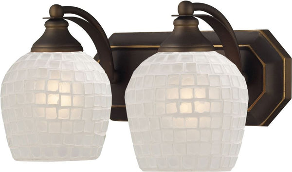 Bath and Spa 2 Light Vanity In Aged Bronze and White Glass