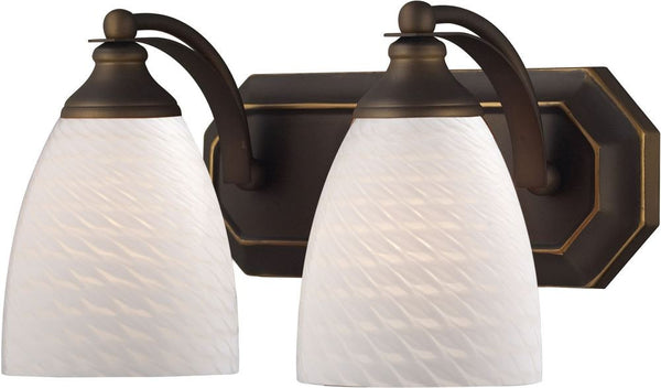 Bath and Spa 2 Light Vanity In Aged Bronze and White Swirl Glass