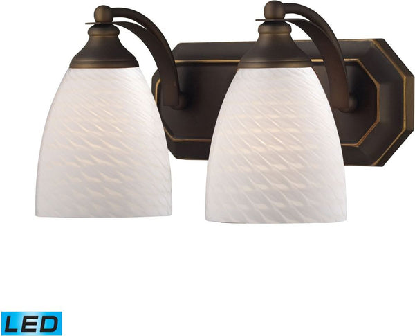 Bath and Spa 2 Light Led Vanity In Aged Bronze and White Swirl Glass