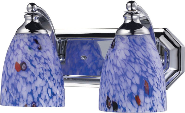 Bath and Spa 2 Light Vanity In Polished Chrome and Starburst Blue Glass