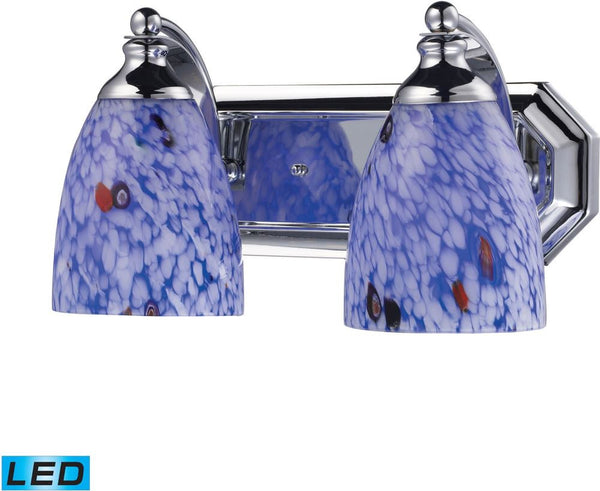 Bath and Spa 2 Light Led Vanity In Polished Chrome and Starburst Blue Glass