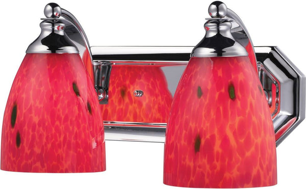 Bath and Spa 2 Light Vanity In Polished Chrome and Fire Red Glass