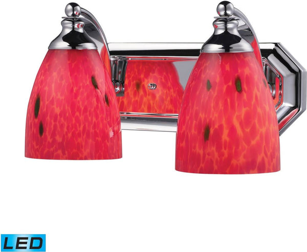 Bath and Spa 2 Light Led Vanity In Polished Chrome and Fire Red Glass