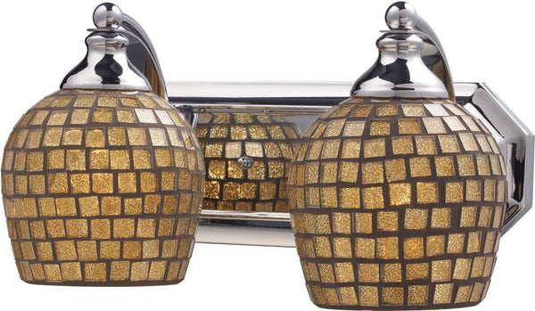 Bath and Spa 2 Light Vanity In Polished Chrome and Gold Leaf Glass