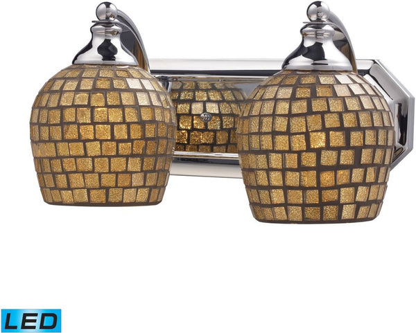 Bath and Spa 2 Light Led Vanity In Polished Chrome and Gold Leaf Glass