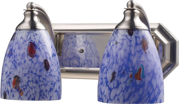 Bath and Spa 2 Light Vanity In Satin Nickel and Starburst Blue Glass