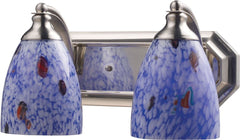 Bath and Spa 2 Light Vanity In Satin Nickel and Starburst Blue Glass