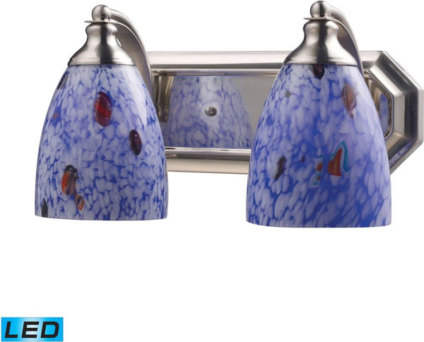 Bath and Spa 2 Light Led Vanity In Satin Nickel and Starburst Blue Glass